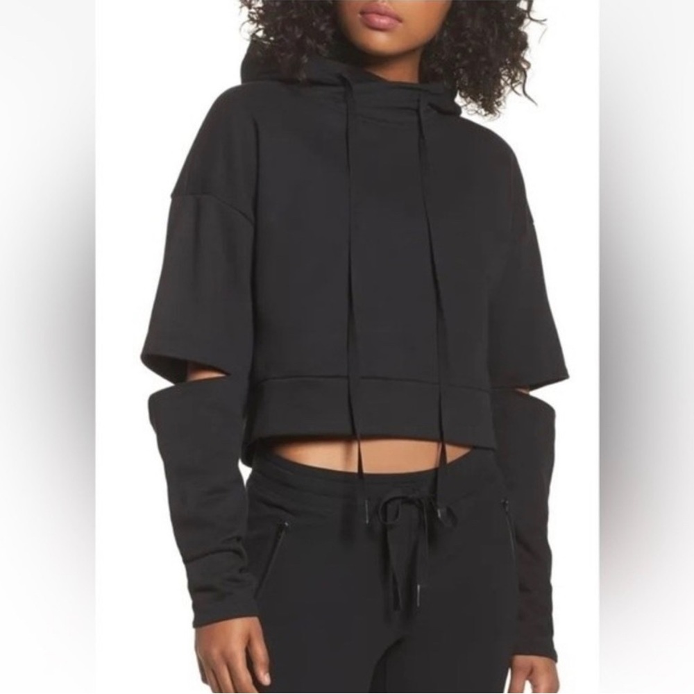 Alo Yoga Peak Women's Cropped Cutout Sleeve Pullover Crop Sweatshirt NWOT